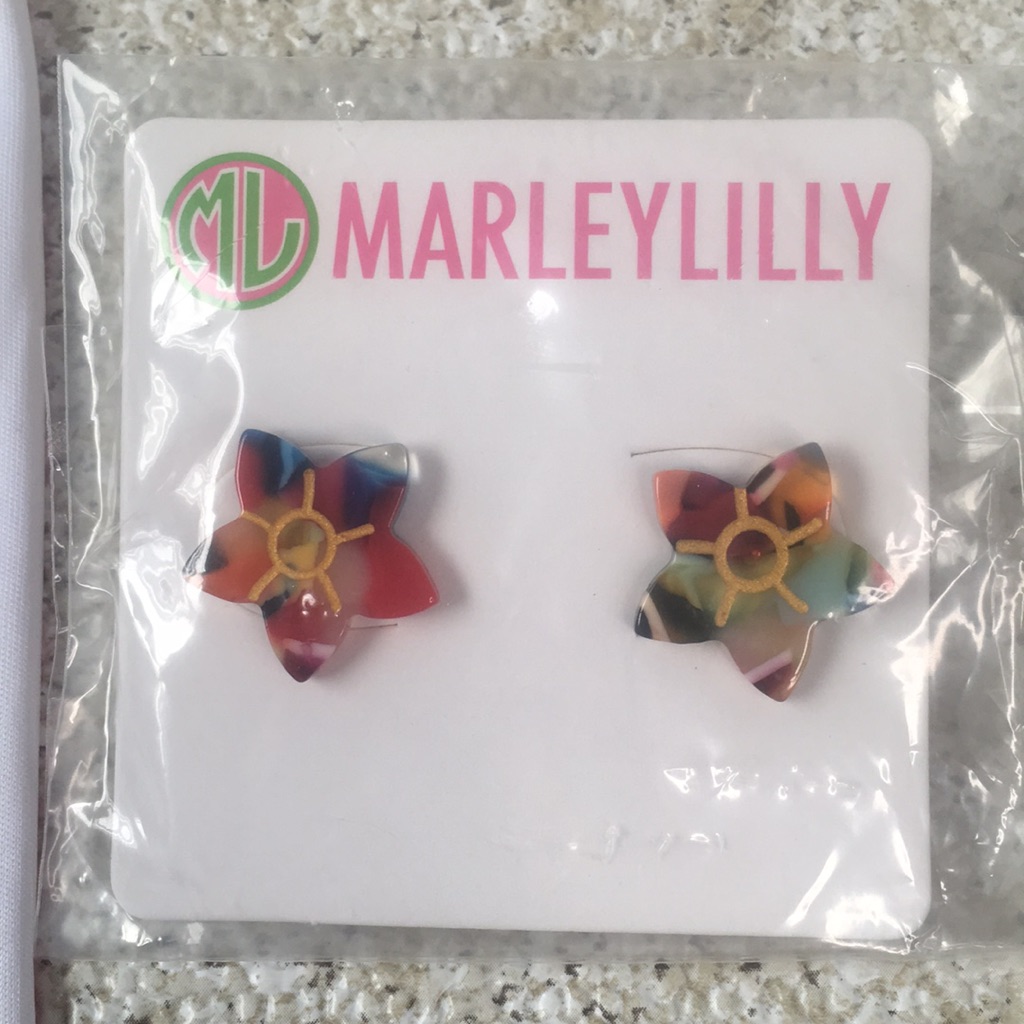 Marley Lilly Earrings Rainbow Plastic Acrylic Star Floral Multicolor Preppy